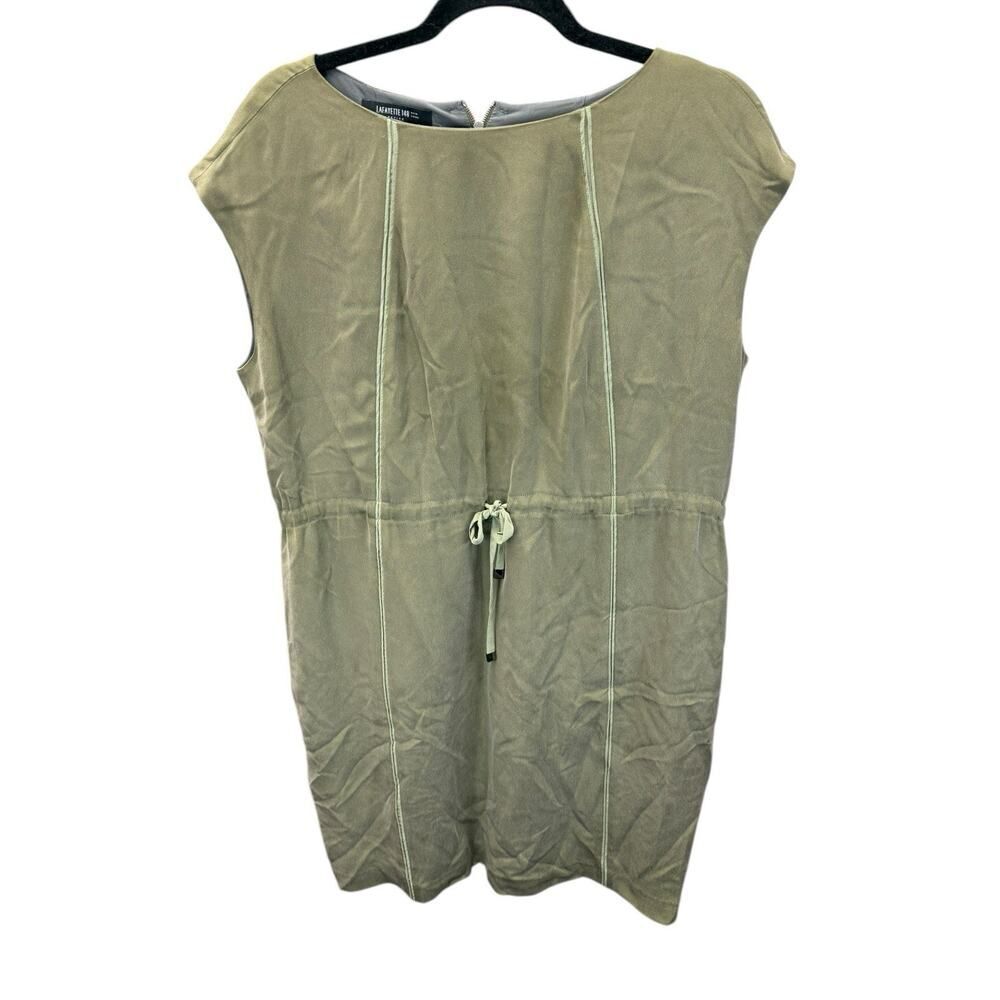 Lafayette 148 Silk Drawstring Waist Dress Petite XL Green Shift Minimalist - Picture 2 of 15